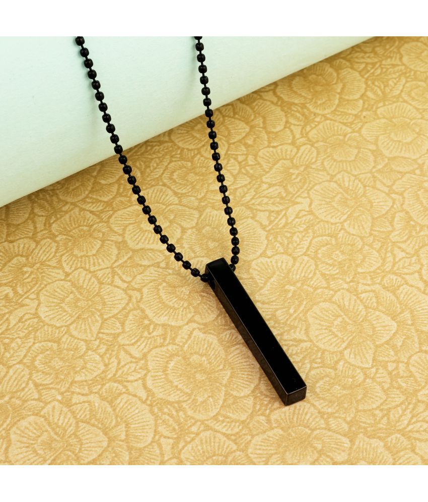     			Fashion Frill Black Chain For Boys Stylish Bar Chain For Men Bar Pendants Locket Black Silver Plated Stainless Steel Chain