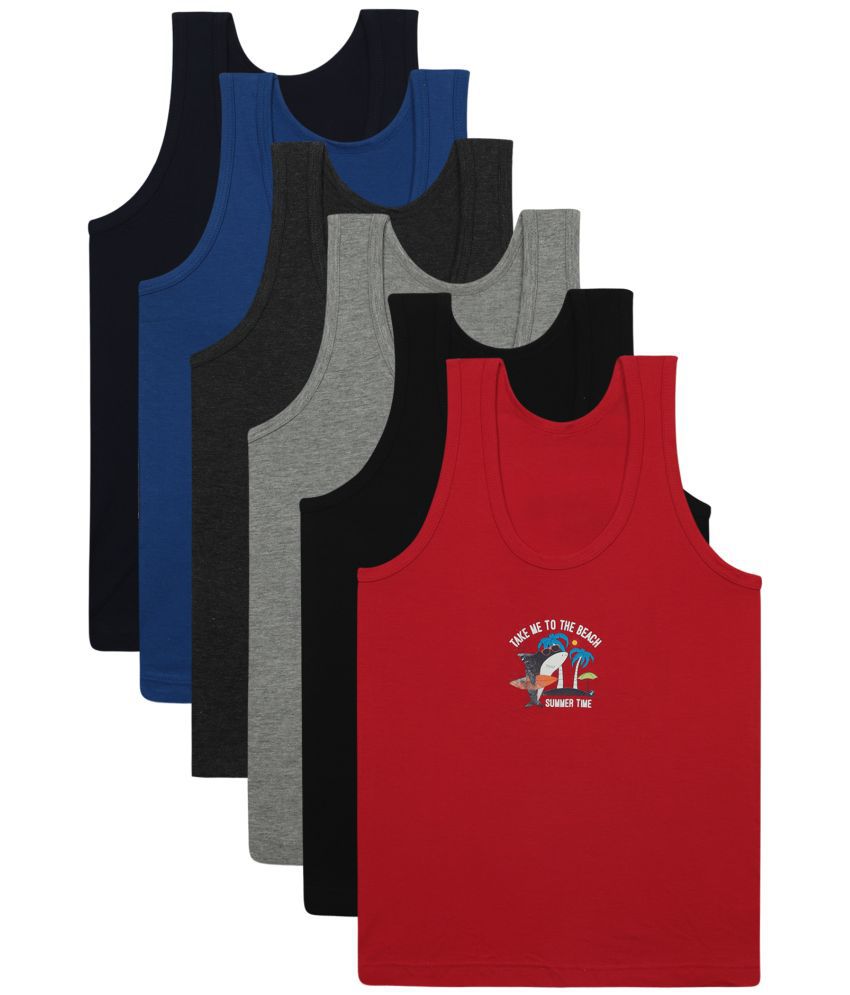     			Bodycare - Multi Cotton Blend Printed Boys Vest ( Pack of 6 )