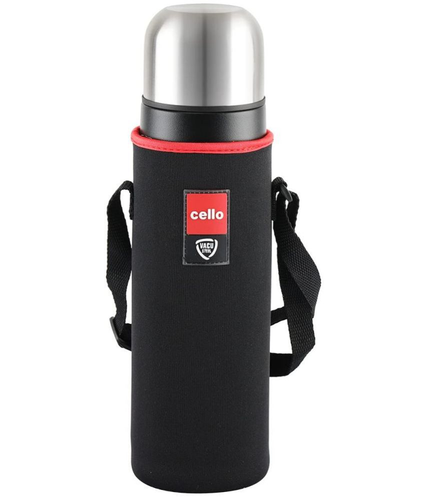    			Cello Duro Tuff Steel Series- Flip Double Walled Stainless Steel Water Bottle with Durable DTP Coating and Thermal Jacket, 750ml, Black