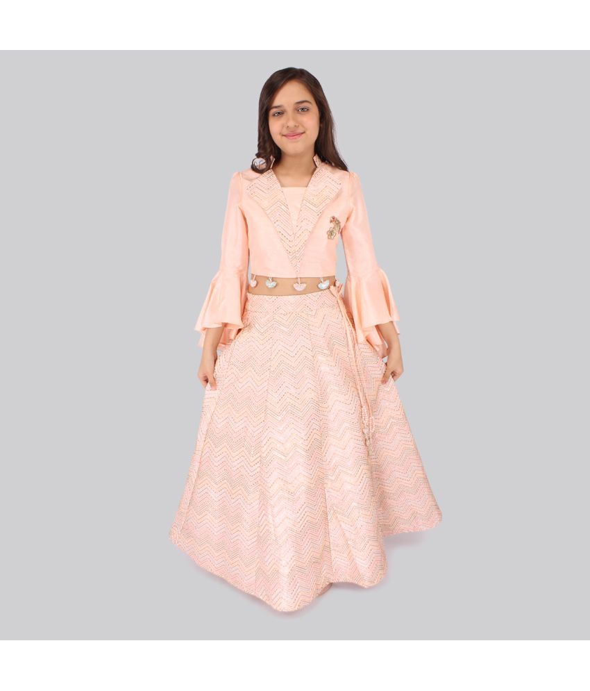     			Cutecumber Silk Lehenga Choli Set For Girls ( Pack of 1 , Peach )