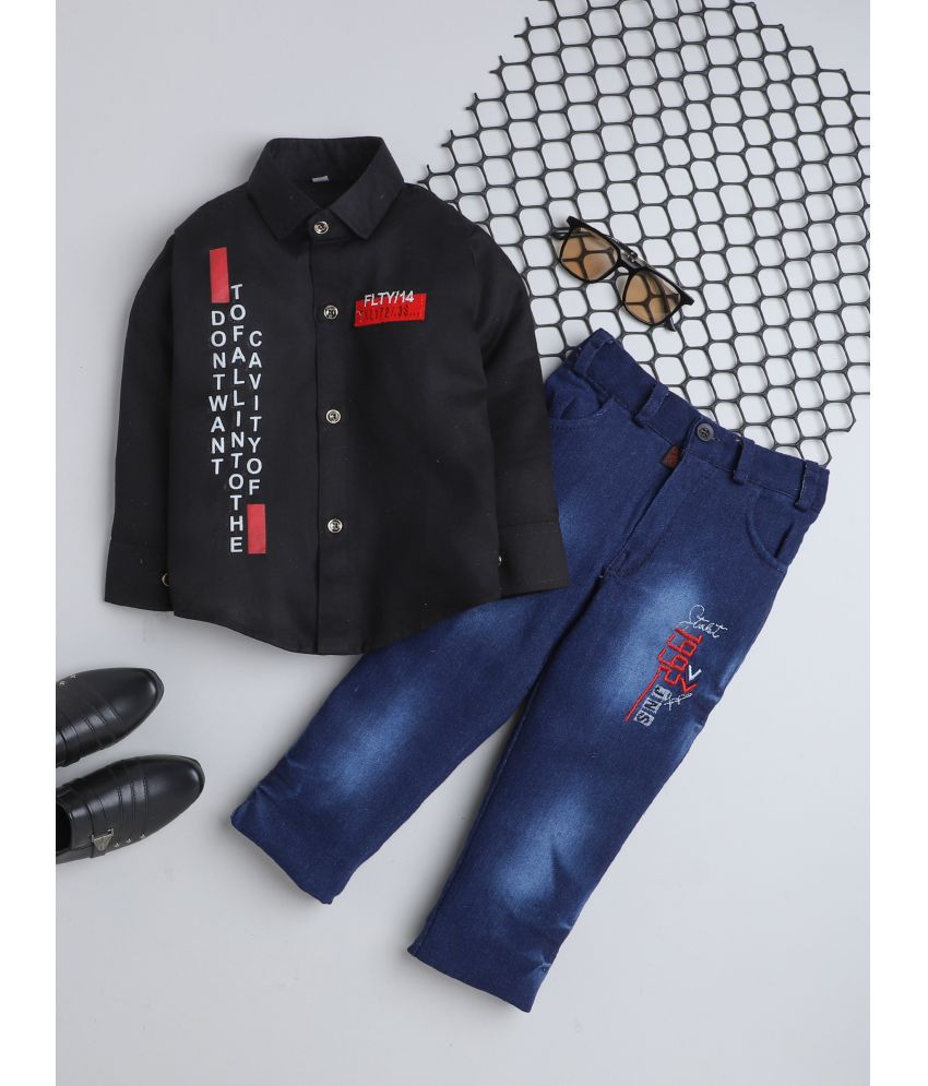    			Fourfolds - Black Cotton Blend Boys Shirt & Jeans ( Pack of 1 )
