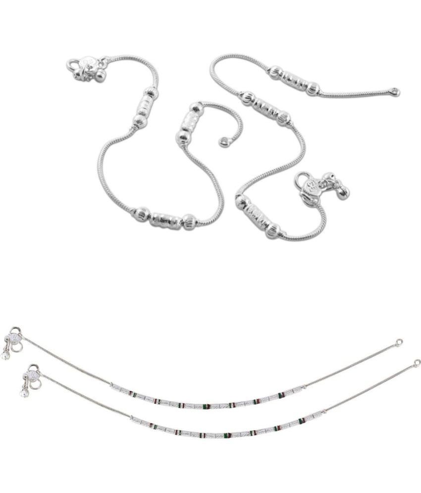     			HEER COLLECTION - Silver Anklets ( Pack of 2 )