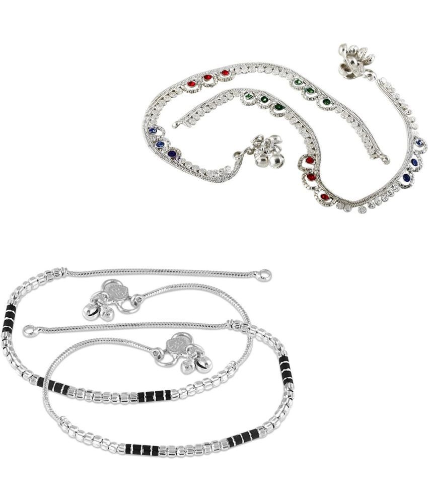     			HEER COLLECTION - Silver Anklets ( Pack of 2 )