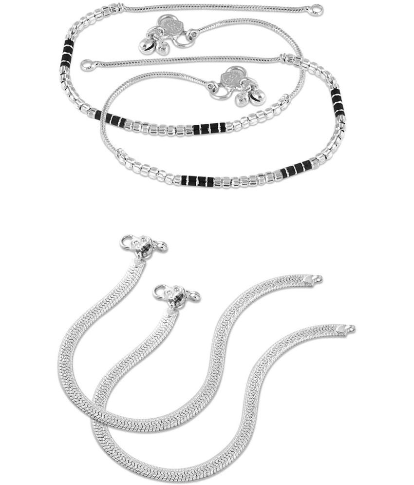     			HEER COLLECTION - Silver Anklets ( Pack of 2 )