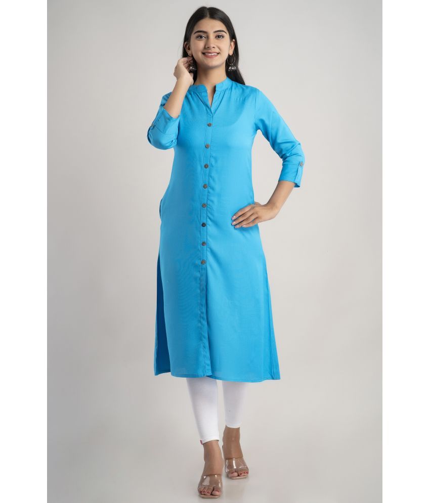     			MAUKA - Blue Rayon Women's Front Slit Kurti ( Pack of 1 )