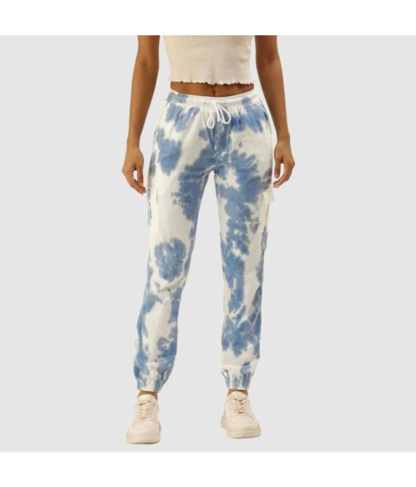     			Bene Kleed Women White & Blue Pure Cotton Tie and Dye Cargos Trousers