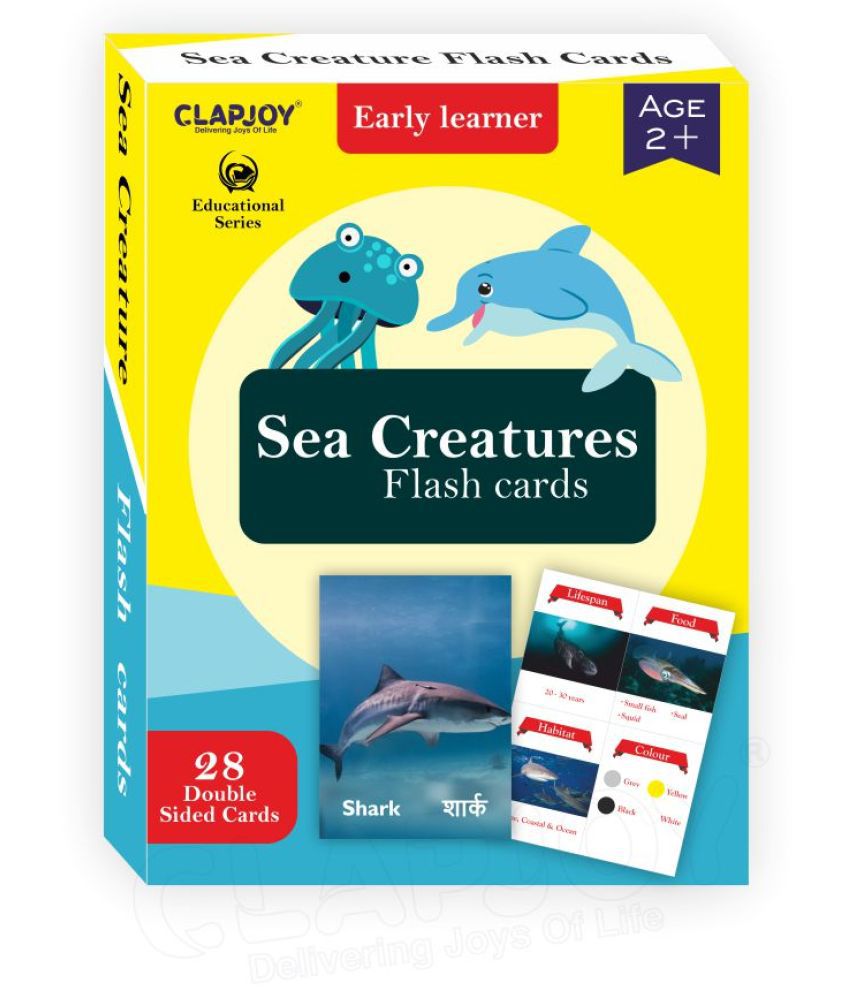     			Clapjoy Sea Creatures Double Sided Flash Cards for Kids | Easy & Fun Way of Learning| Return Gift for Kids Ages 2-6 Years Old Boys and Girls.