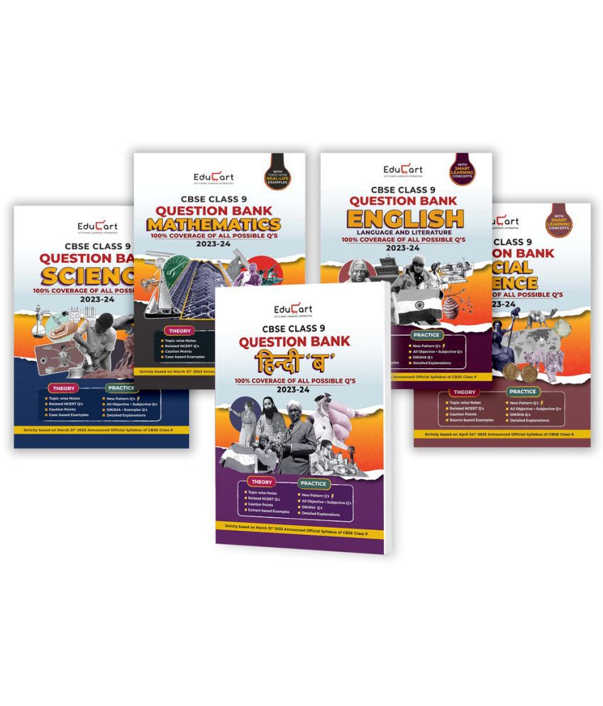     			Educart CBSE Class 9 Question Bank SCIENCE, MATHS, SOCIAL SCIENCE, ENGLISH & HINDI B For 2023-2024 (Combo of 5 Books)
