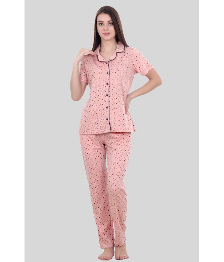     			Flos - Peach Cotton Blend Women's Nightwear Nightsuit Sets ( Pack of 1 )