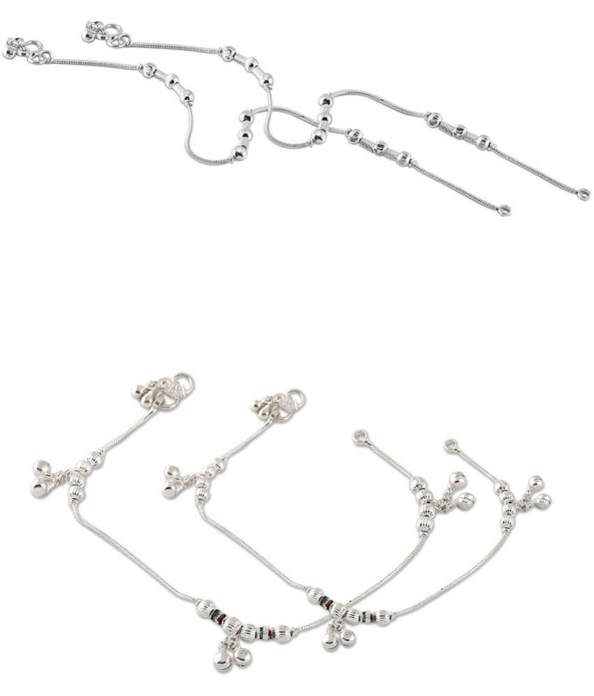     			HEER COLLECTION - Silver Anklets ( Pack of 2 )