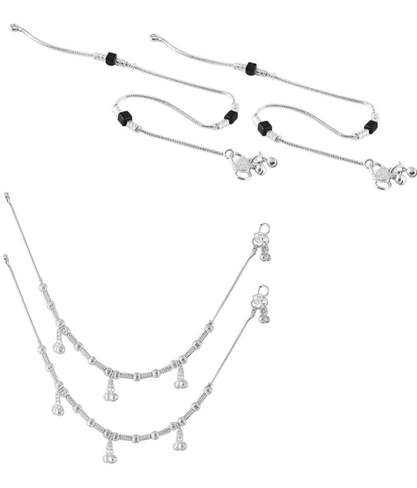     			HEER COLLECTION - Silver Anklets ( Pack of 2 )