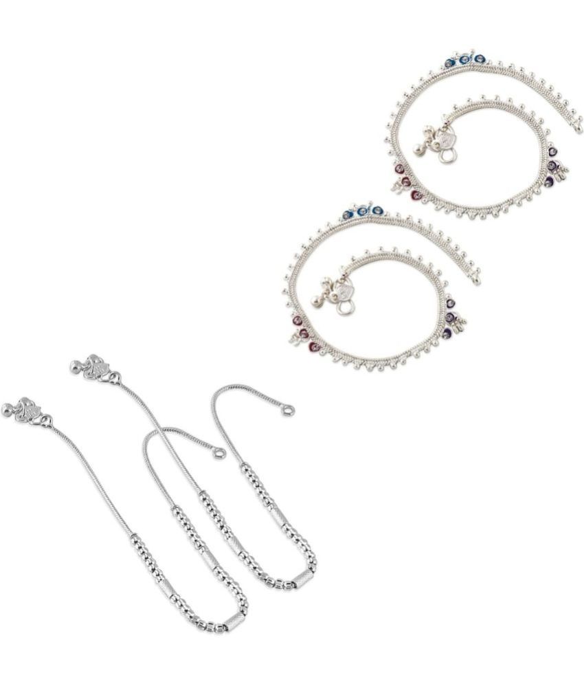     			HEER COLLECTION - Silver Anklets ( Pack of 2 )