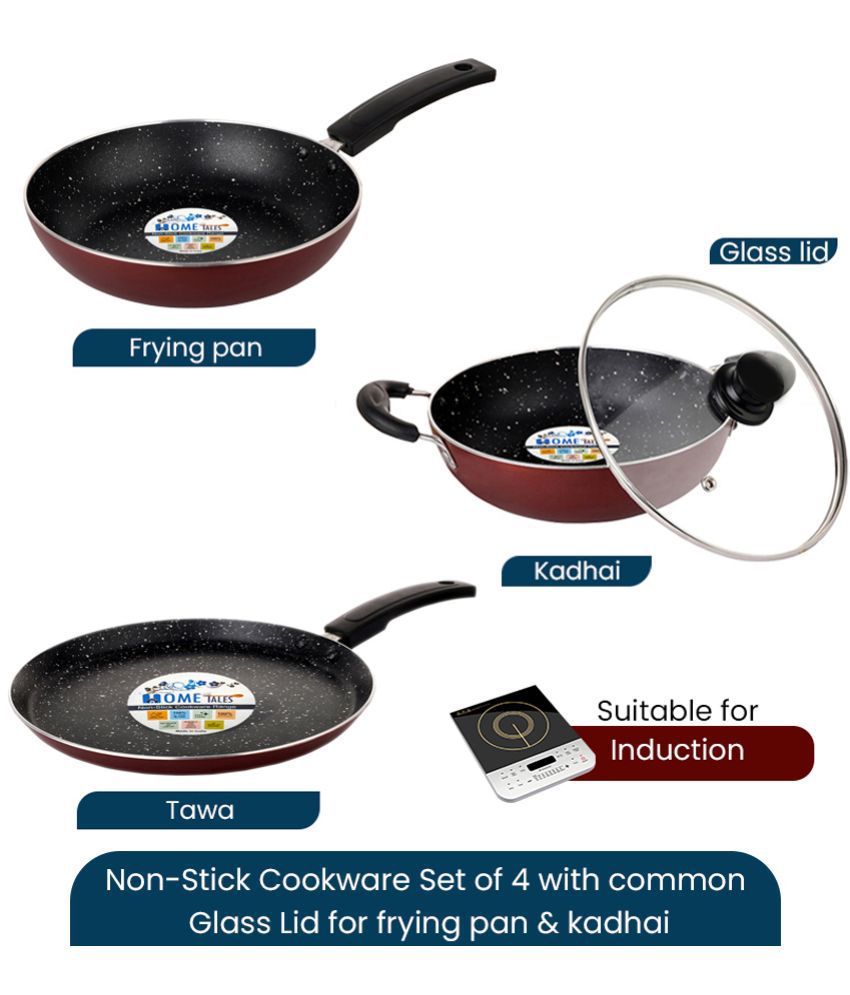     			HOMETALES - Red Aluminium Non-Stick Cookware Sets ( Set of 4 )