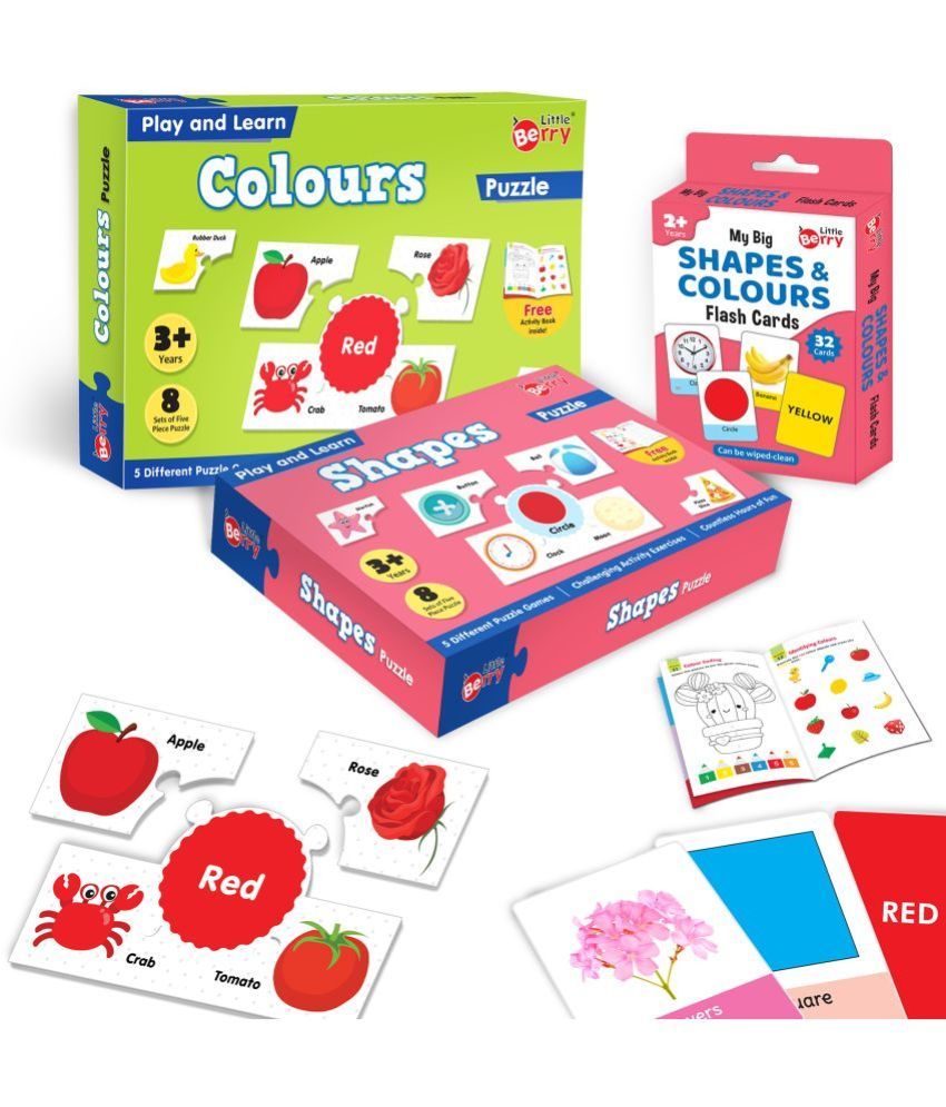     			Little Berry Shapes & Colours Play & Learn Puzzle Combo (80 Pieces) | Includes Brain  Activity Books, 32 Flash Cards & 5 Different Puzzle Games | Learning & Educational Toy for Boys and Girls Above 2 Years