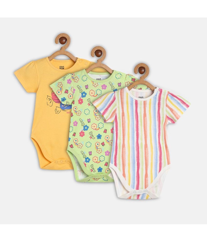     			MINI KLUB - Green Cotton Bodysuit For Baby Girl ( Pack of 3 )