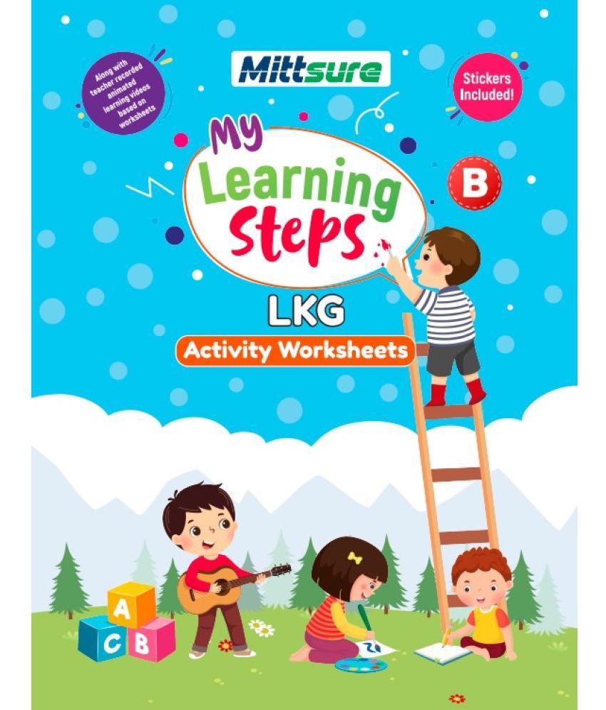     			My Learning Steps LKG Activity Worksheet - stickers sheet, Teacher recorded Animated Videos based on worksheet (English, Hindi, Math, General Awareness, Art) for Kids age 3-5 Years