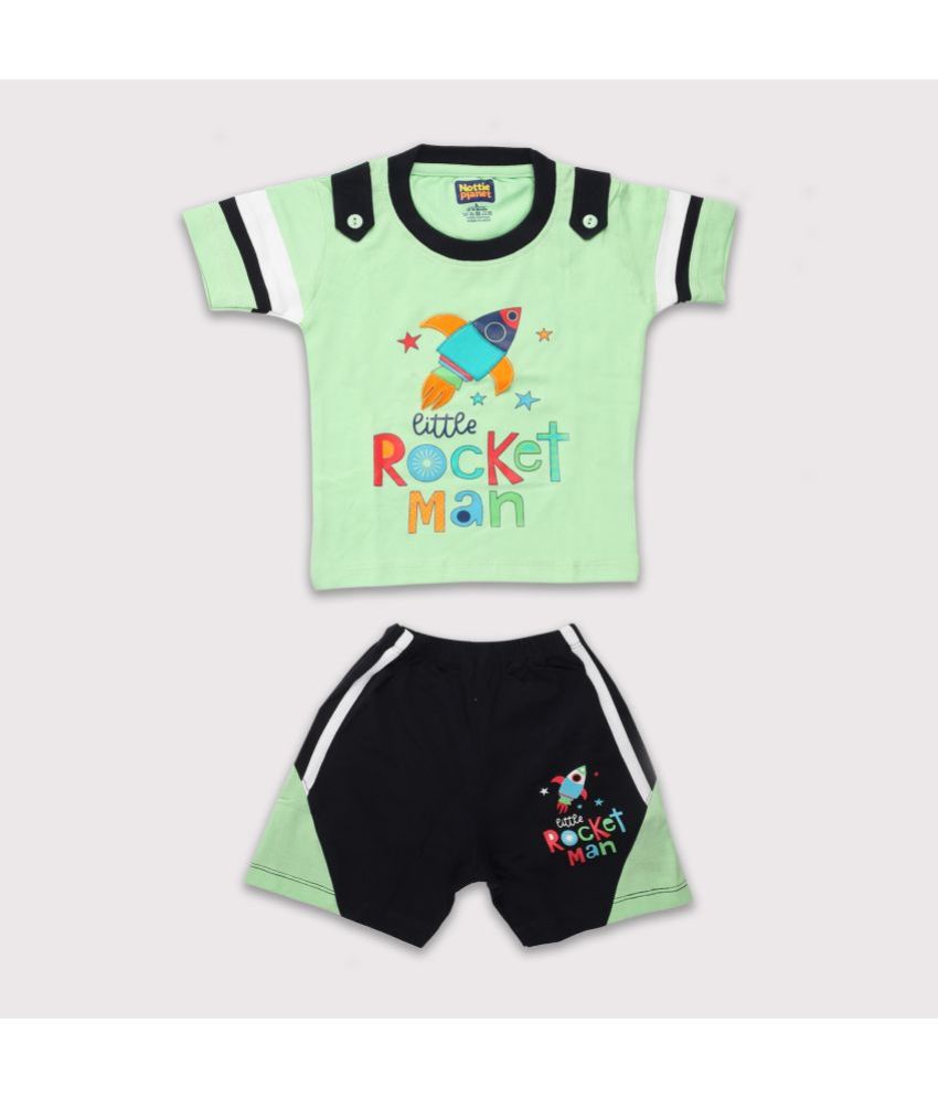     			Nottie planet - Green Cotton Baby Boy T-Shirt & Shorts ( Pack of 1 )