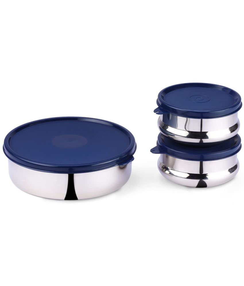     			Oliveware Steel Blue Food Container ( Set of 3 )