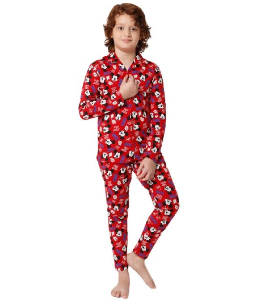     			PROTEENS MICKY & FRIENDS BOYS NIGHT SUIT COLLAR FULL SLEEVES PACK OF 1-RED