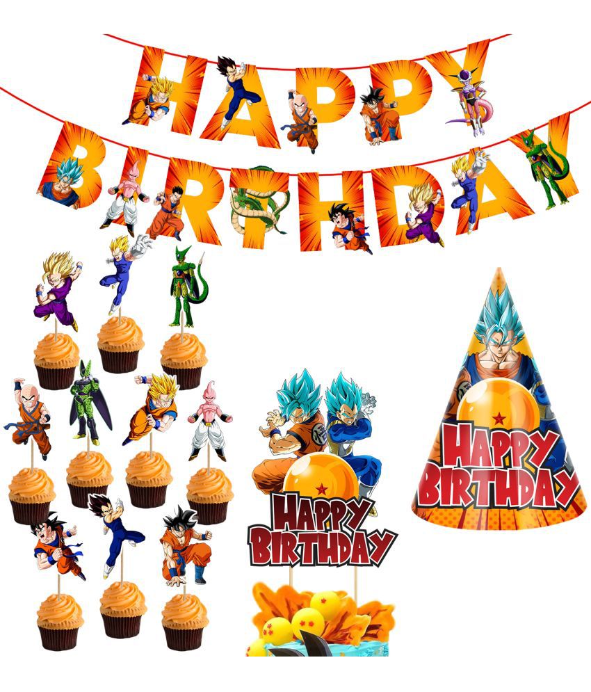     			Zyozi Dragon Ball Z Birthday Party Supplies and Decorations for Boys Includes Birthday Cap Cup Cake Toppers Banner Cake Topper for Kids Pack of 13