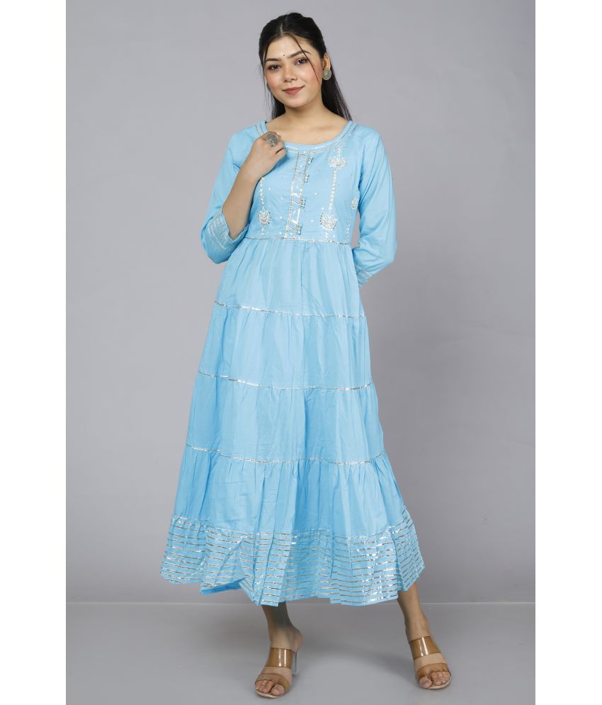     			JC4U - Light Blue Cotton Blend Women's Fit & Flare Dress ( Pack of 1 )