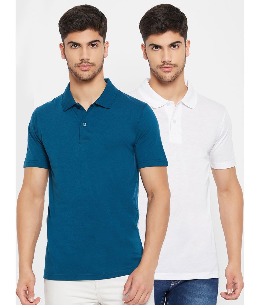     			UNIBERRY - Teal Blue Cotton Blend Regular Fit Men's Polo T Shirt ( Pack of 2 )