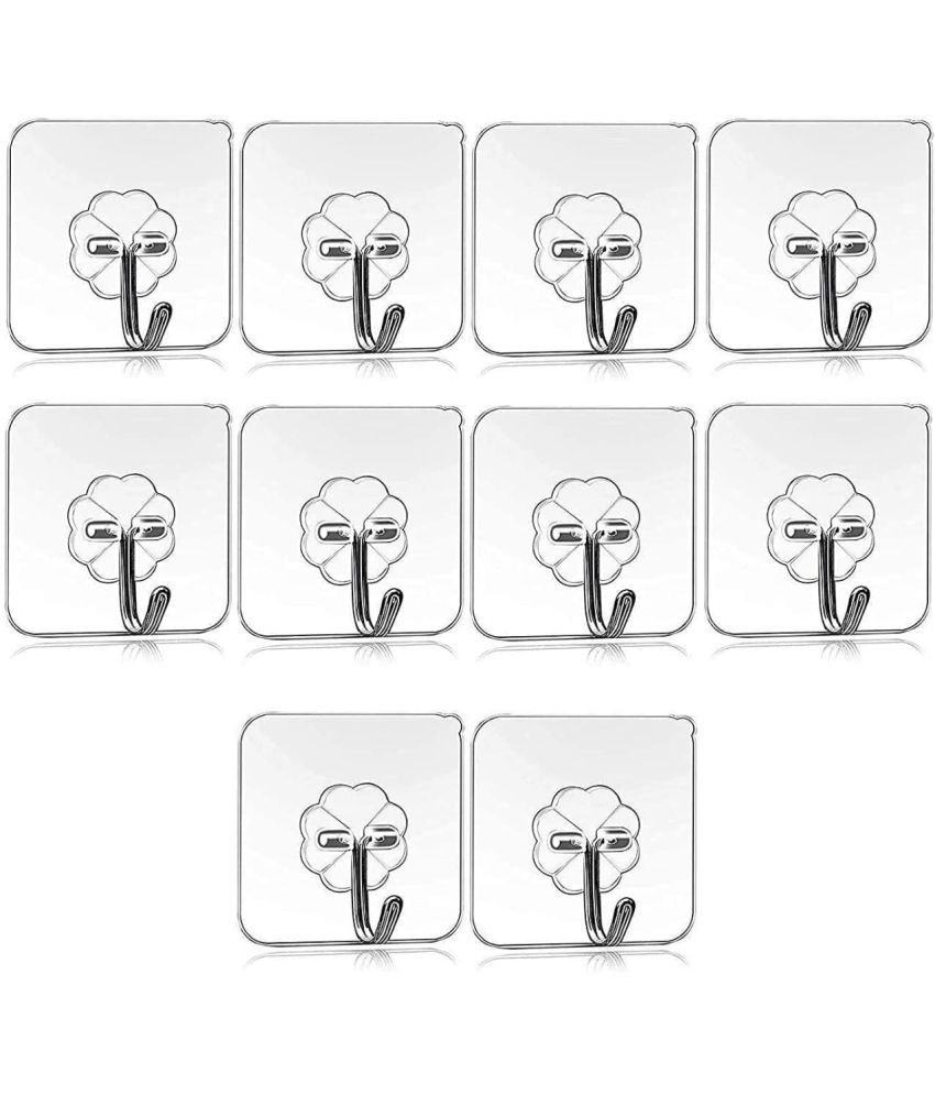     			BLUE HOME AND KITCHEN Transparent Self Adhesive Wall Hooks (Pack Of 10)