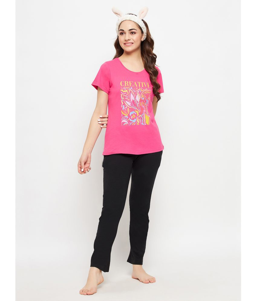     			Clovia - Pink Cotton Blend Regular Fit Women's T-Shirt ( Pack of 1 )