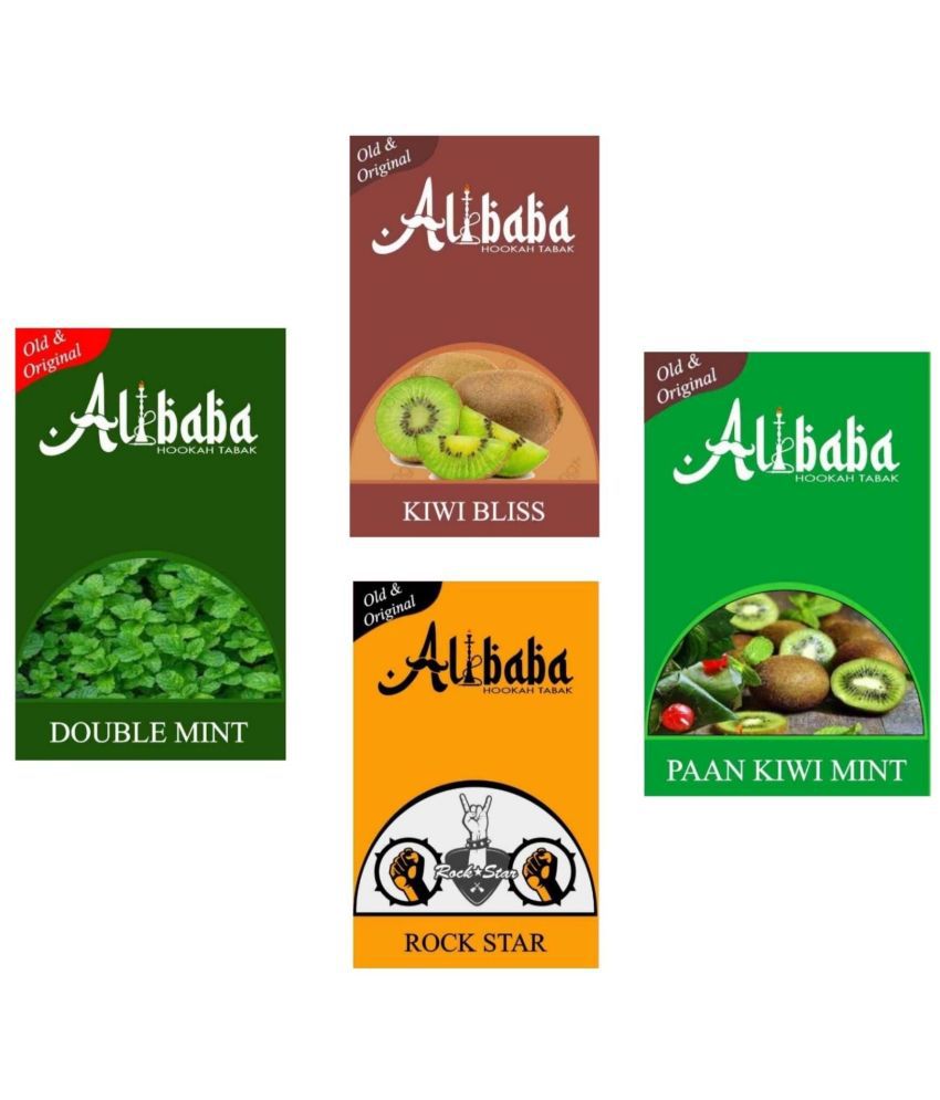     			Alibaba Hookah Flavors Double Mint, Kiwi Bliss, Rock Star, Paan Kiwi Mint (Pack of 4)