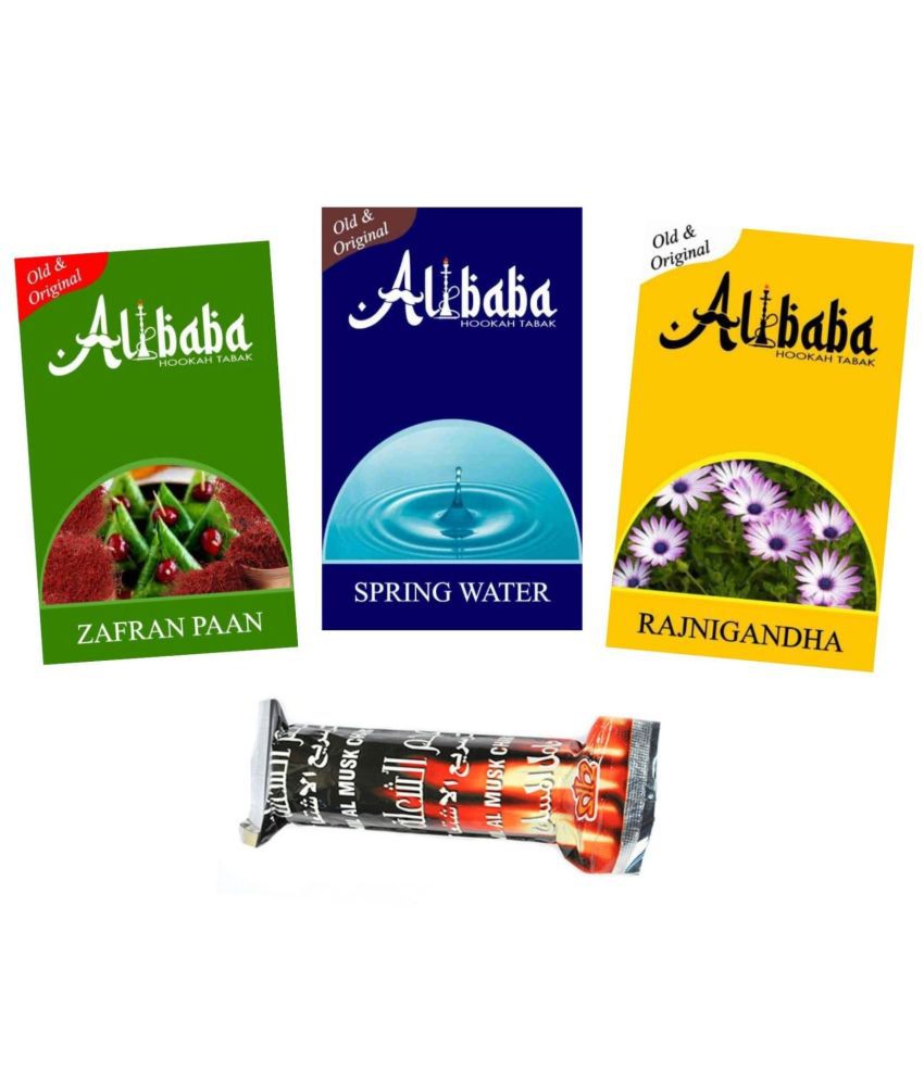     			Alibaba Hookah Flavors Zafran Paan, Spring Water, Rajnigandha With Coal (Pack of 4)