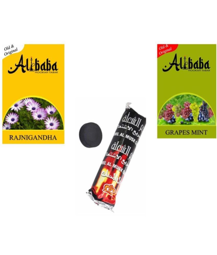     			Alibaba Hookah Flavors Rajnigandha,Grapes Mint With Coal (Pack of 3)
