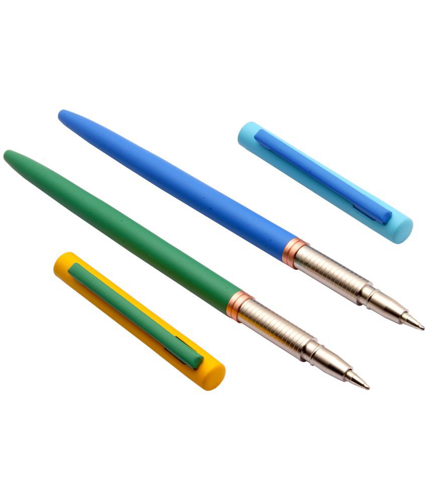     			Srpc Set Of 2 Fly Sleek Metal Body Ballpoint Pens Matte Body Colors & Blue Refill
