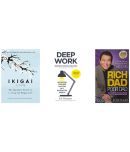 ( Combo Of 3 Pack ) Ikigai The Japanese secret to a long and happy life & Deep Work & Rich Dad Poor Dad - English , Paperback , Book By - ( Hector Garcia , Newport, Cal , Robert T Kiyosaki ) - 2023