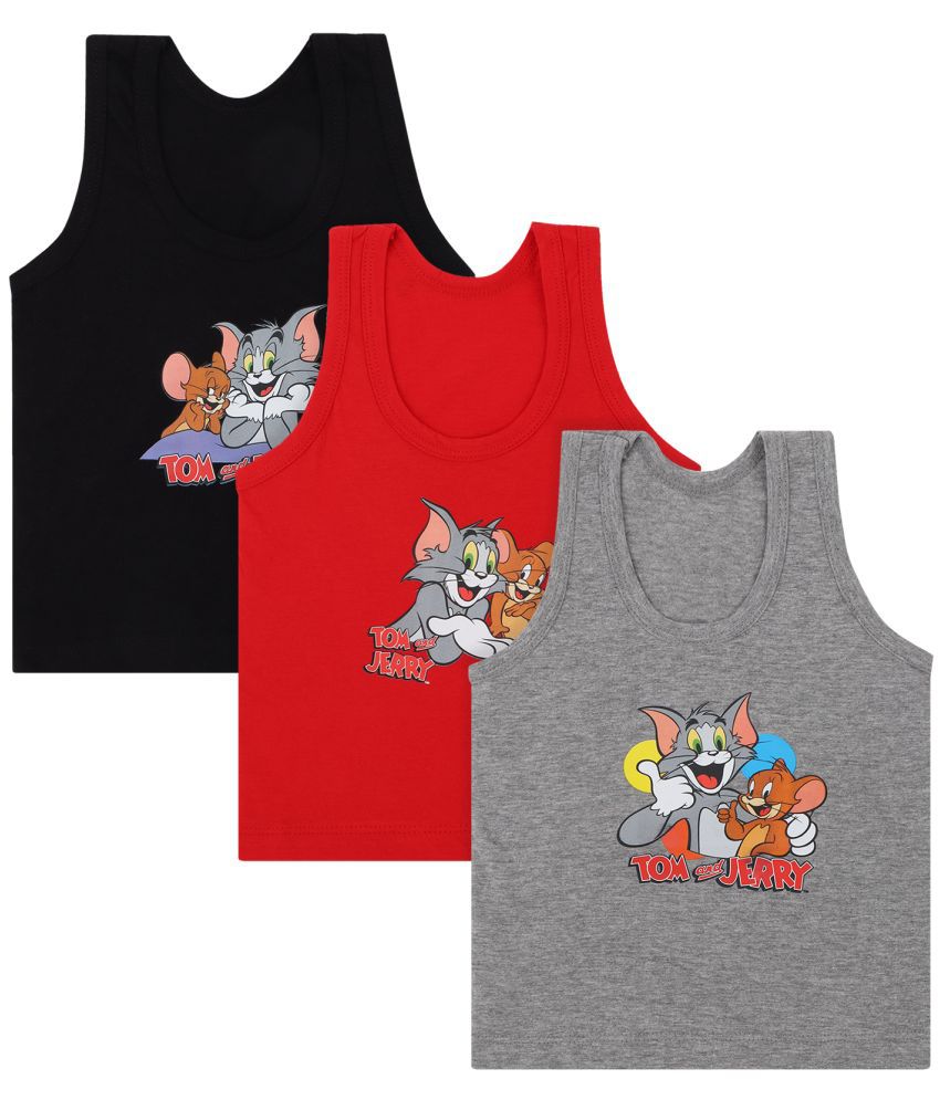     			Bodycare Tom & Jerry Boys Vest Round Neck Sleeveless Grey, Red & Black Pack Of 3