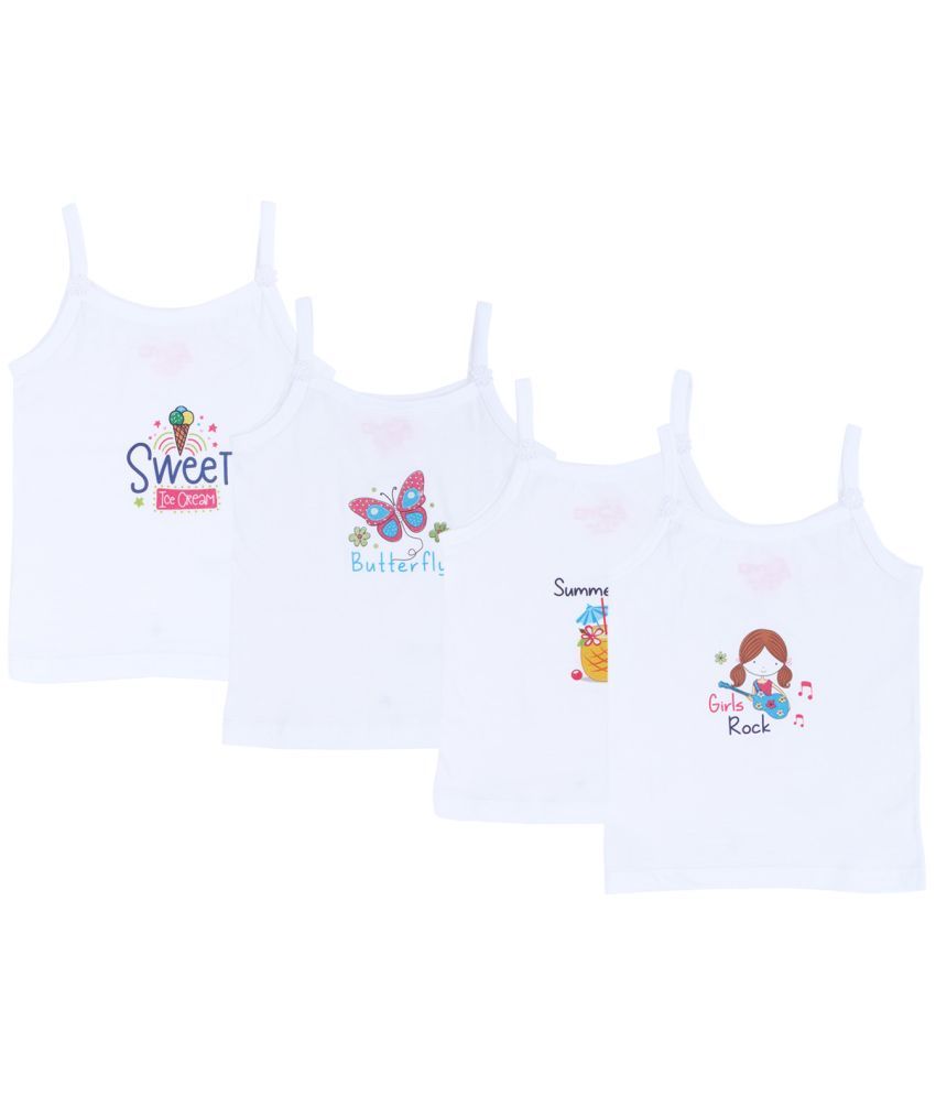     			Dyca Girls Printed Vest Dori Neck Sleeveless White Pack Of 4