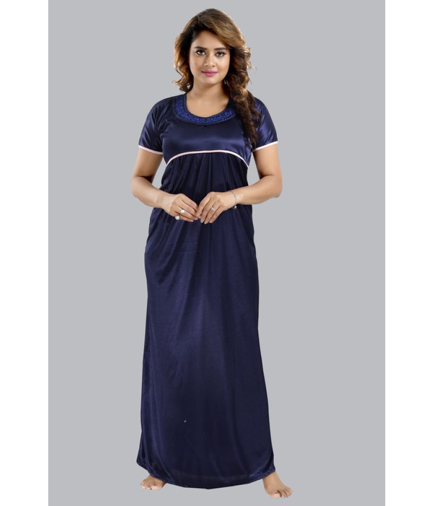    			FOMTI - Navy Blue Satin Women's Nightwear Nighty & Night Gowns ( Pack of 1 )