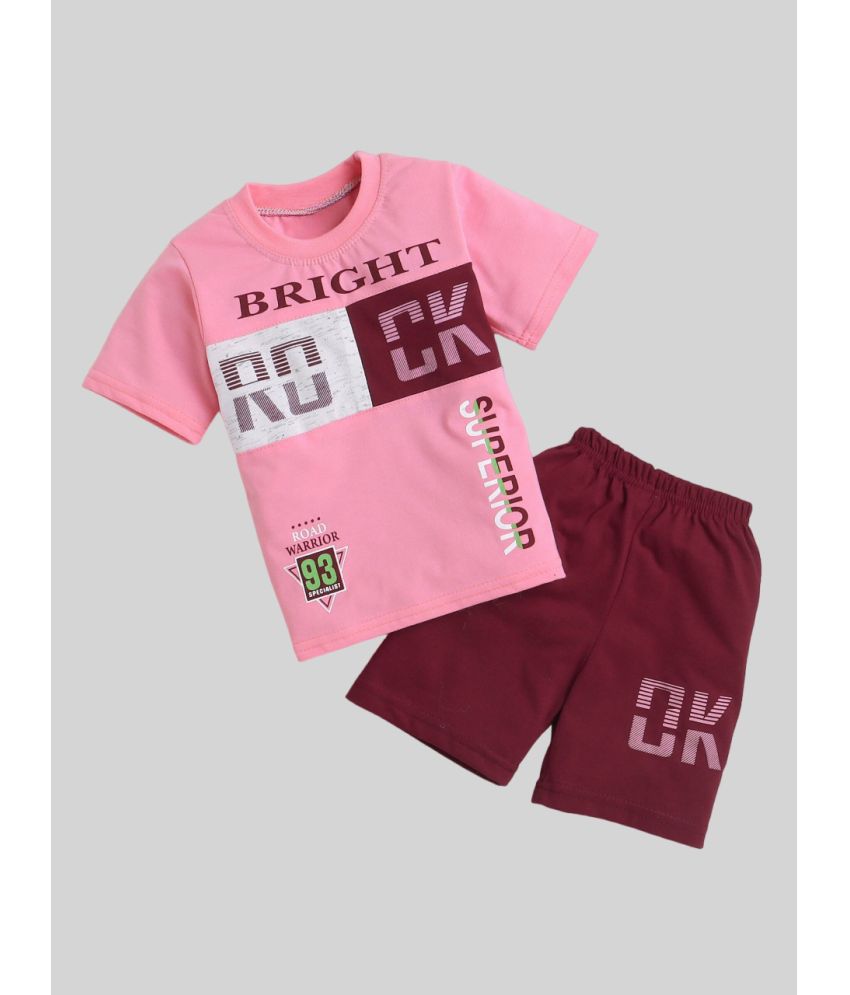     			Fourfolds - Pink Cotton Blend Unisex T-Shirt & Shorts ( Pack of 1 )