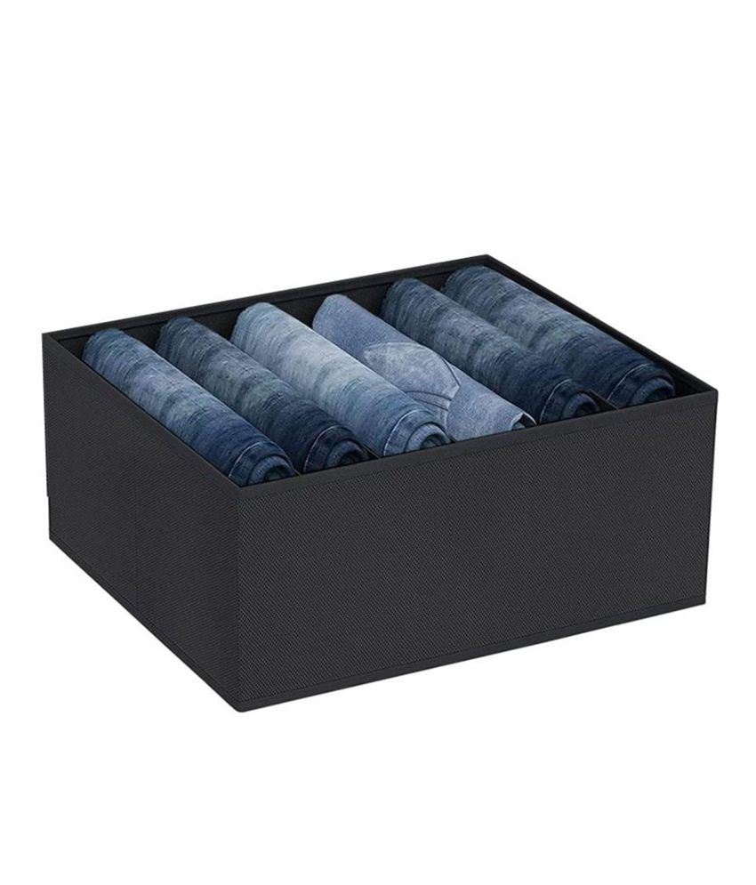     			HOMETALES Non-Woven 6 Compartments Foldable Wardrobe Storage Organisers for Shirt, Denims, Pants, T-Shirt,Black (1U)