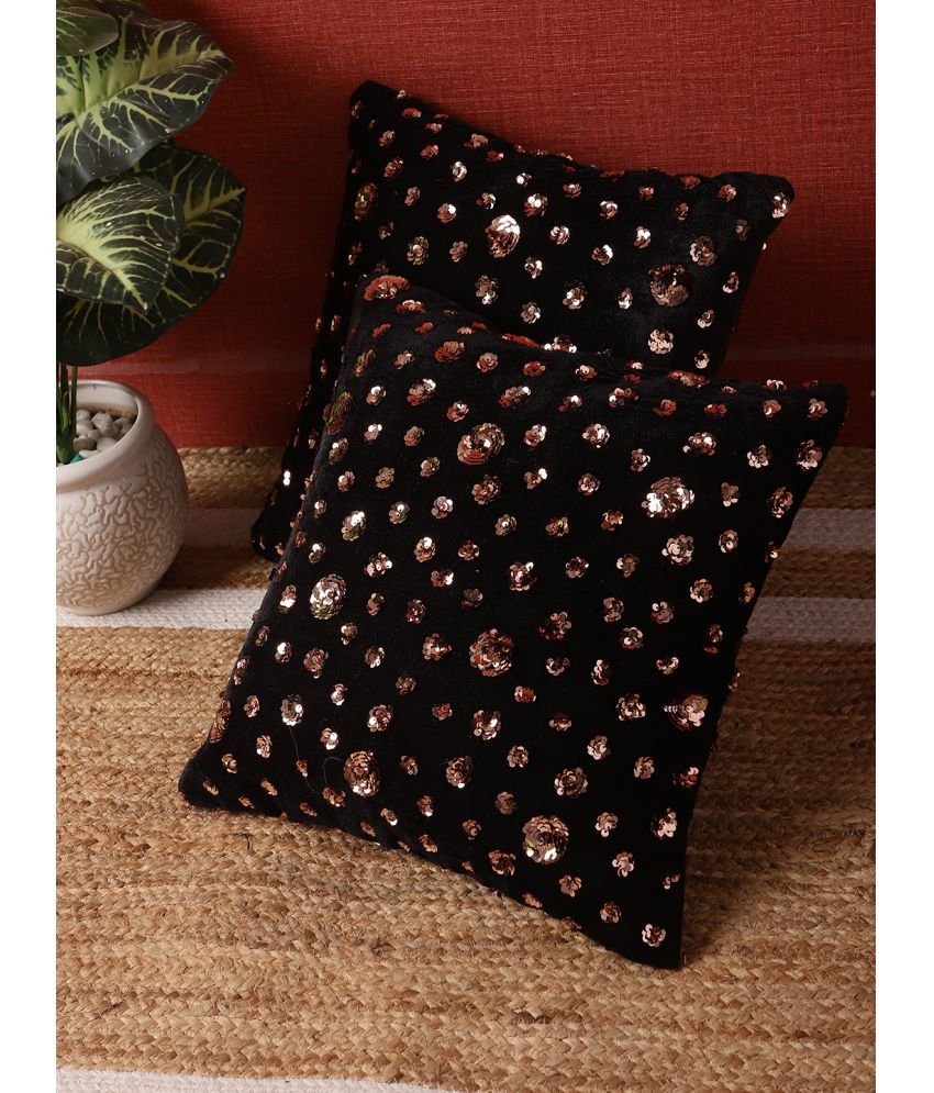     			HOMETALES Set of 2 Polyester Sequined Square Cushion Cover (40X40)cm - Copper