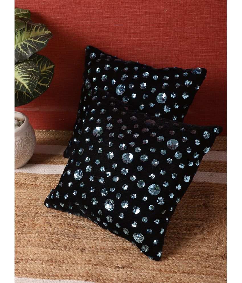     			HOMETALES Set of 2 Polyester Sequined Square Cushion Cover (40X40)cm - Blue