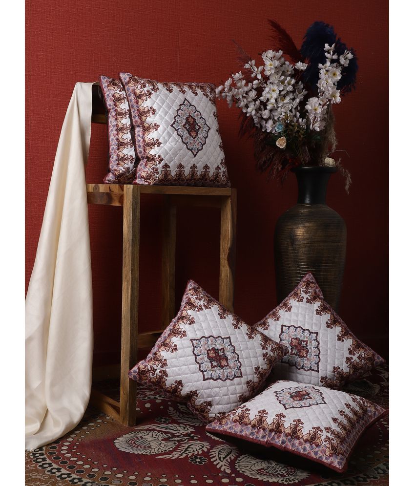     			HOMETALES Set of 5 Velvet Ethnic Square Cushion Cover (40X40)cm - Multicolor