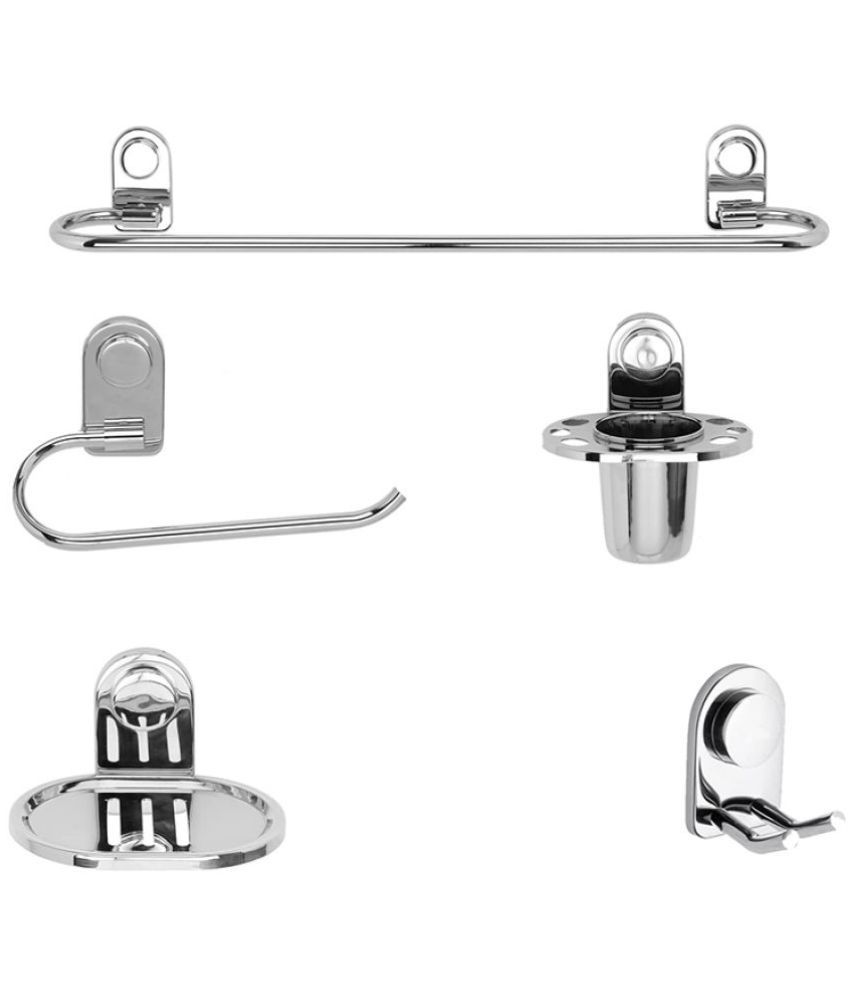     			HOMETALES - Stainless Steel Premium Bathroom Accessories Set of 5 ( Towel Rod, Towel Ring, Tooth Brush holder, Soap Dish & Robe Hook )