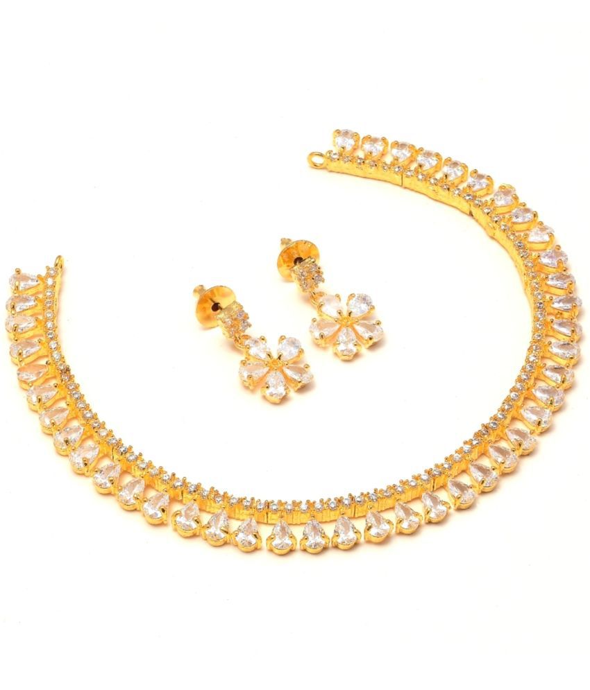     			Jewar Mandi - White Brass Necklace Set ( Pack of 1 )