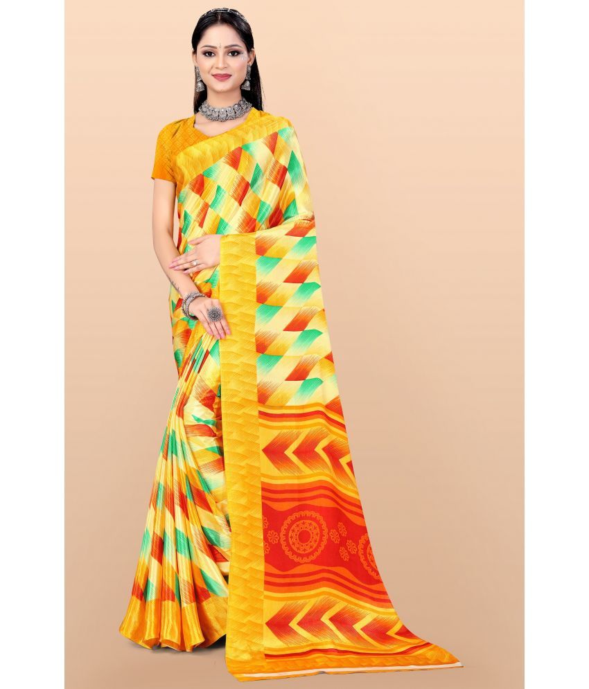     			LEELAVATI - Yellow Crepe Saree With Blouse Piece ( Pack of 1 )