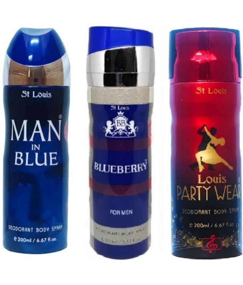    			St Louis - 1 MAN IN BLUE  1BLACK BERRY 1PARTY WEAR Deodorant Spray for Unisex 600 ml ( Pack of 3 )