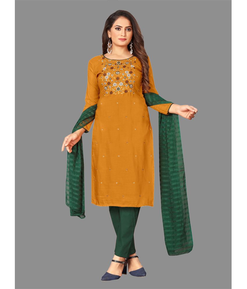     			Aika - Unstitched Mustard Cotton Dress Material ( Pack of 1 )