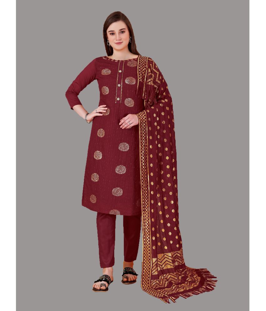     			Apnisha - Unstitched Maroon Cotton Dress Material ( Pack of 1 )