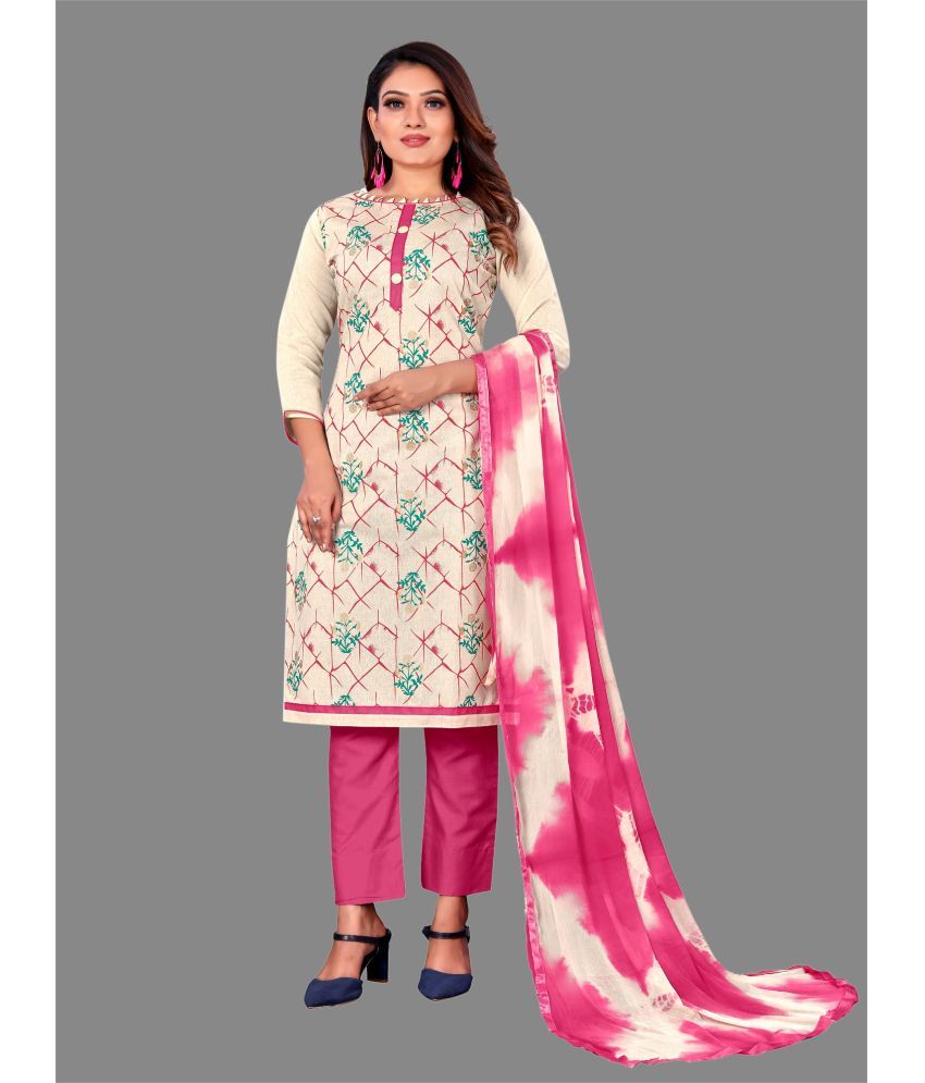     			Apnisha - Unstitched Pink Cotton Dress Material ( Pack of 1 )