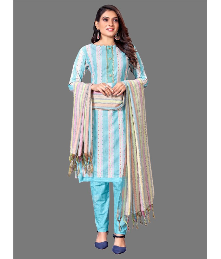     			Apnisha - Unstitched Turquoise Cotton Dress Material ( Pack of 1 )