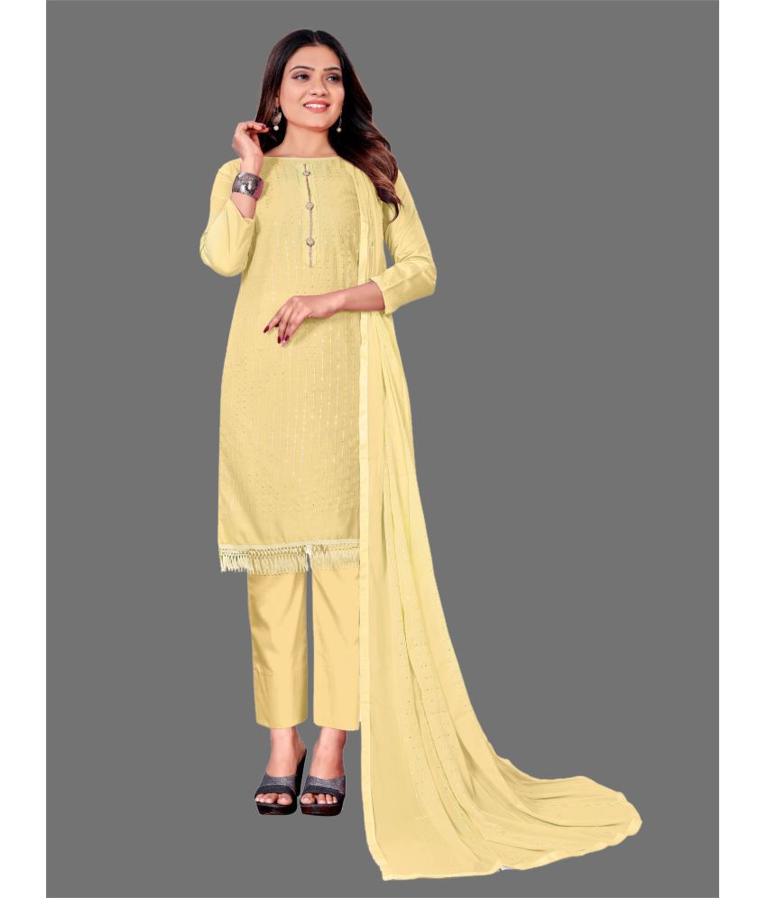     			Apnisha - Unstitched Yellow Cotton Dress Material ( Pack of 1 )